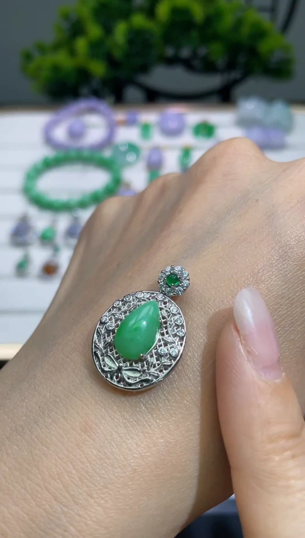 翡翠银S925镶嵌颈饰天然A货缅甸翡翠