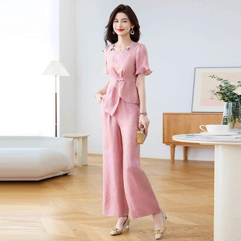 【上衣+裤子】优雅新款气质时尚大气减龄休闲收腰显瘦套裤-26135-q