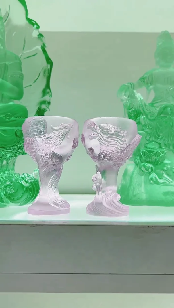 手工艺品琉璃古法琉璃龙凤对杯