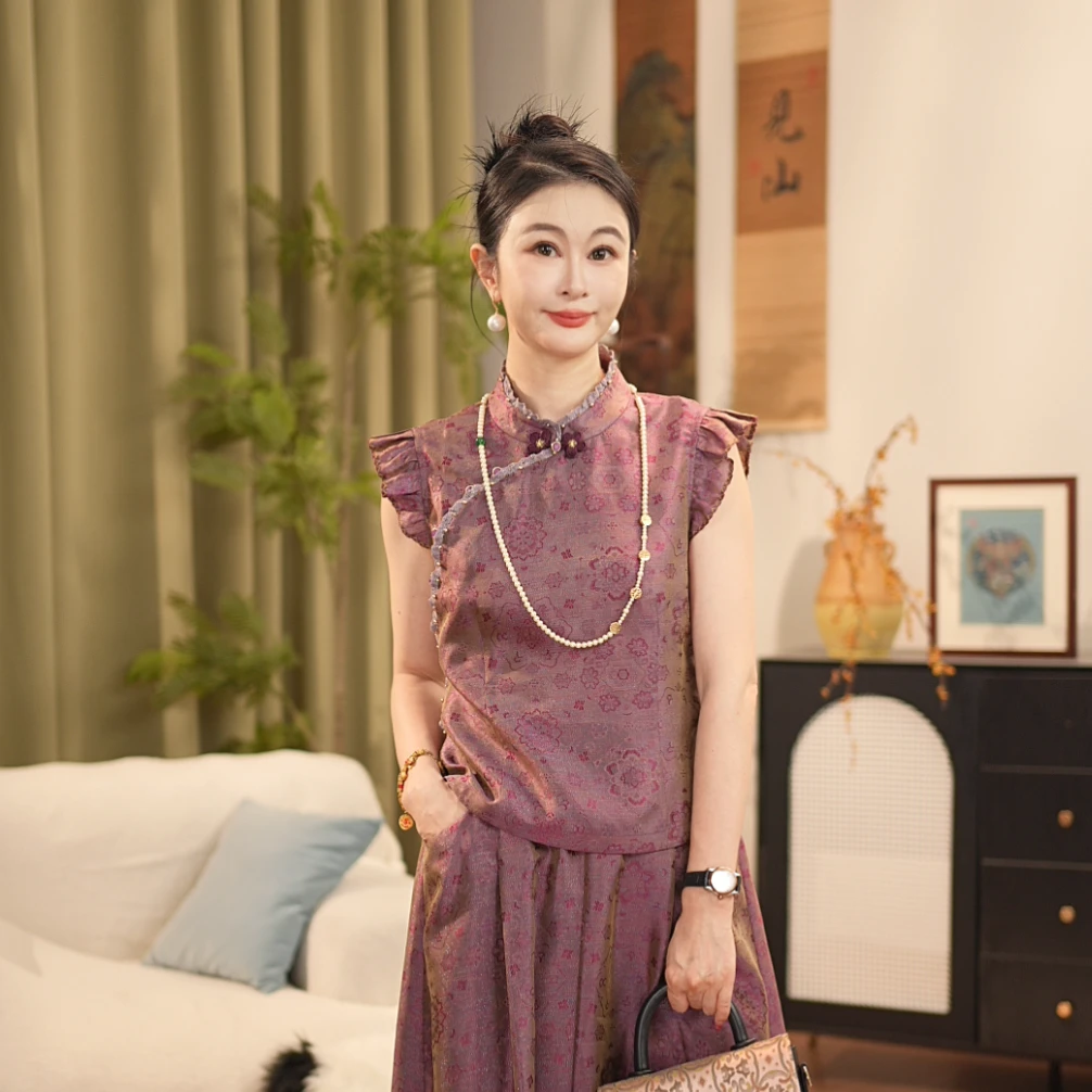 【贺贺·浮光】夏款桑蚕丝浮光锦时尚衬衣上衣中国风J6375夏季短款