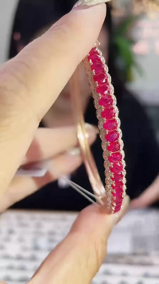 银S925镶嵌手镯红宝石手镯