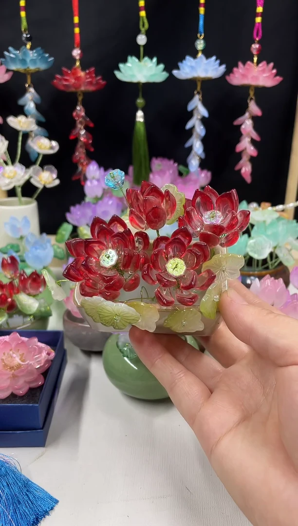 琉璃盆琉璃荷花小盆栽```````1