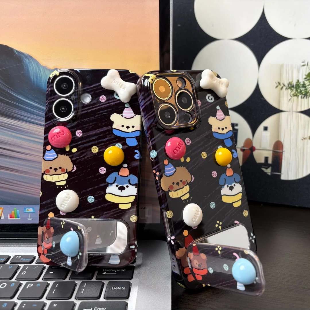彩点狗狗适用苹果iPhone15支架手机壳华为vivo小米14oppo荣耀女款