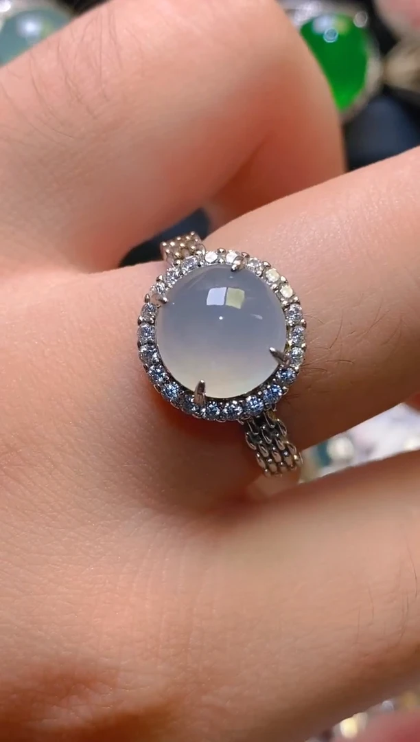 翡翠戒指银S925镶嵌天然