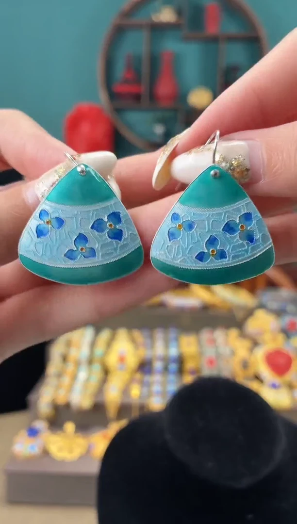 非遗手工烧蓝精品耳环