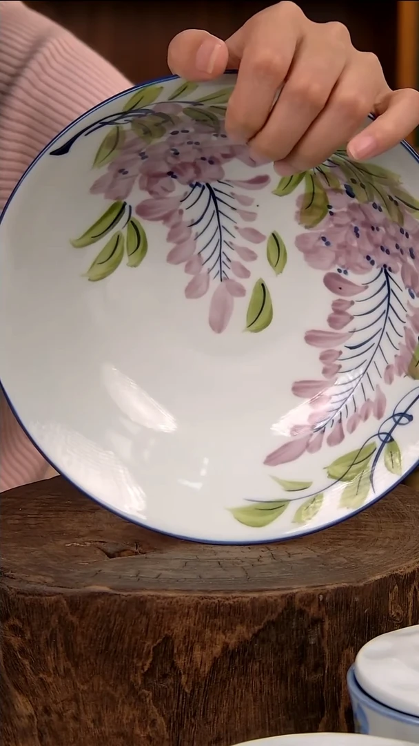 瓷片高白8英寸葫芦盘-紫藤