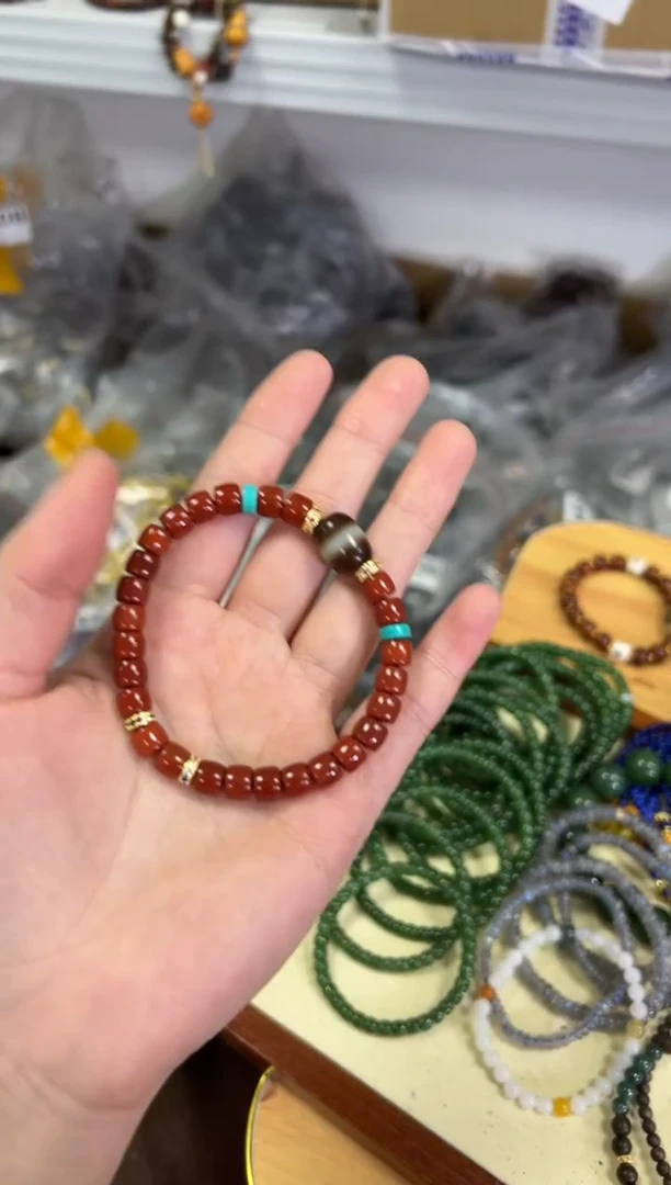 【闪购商品】玛瑙/玉髓手链未镶嵌柿子红直切药师珠款手链[0974]