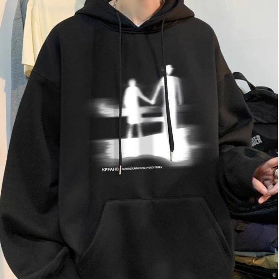 港风潮流连帽印花卫衣男女秋冬美式复古高街潮牌重磅宽松加绒上衣