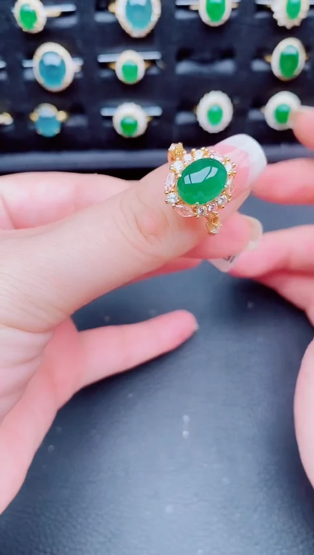 翡翠戒指银S925镶嵌天然a货翡翠48