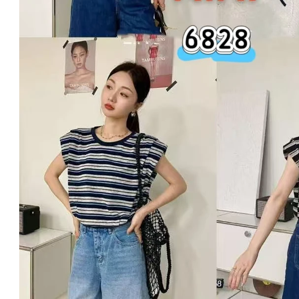 【锦衣服饰】NI 6828条纹抽绳洋气T恤