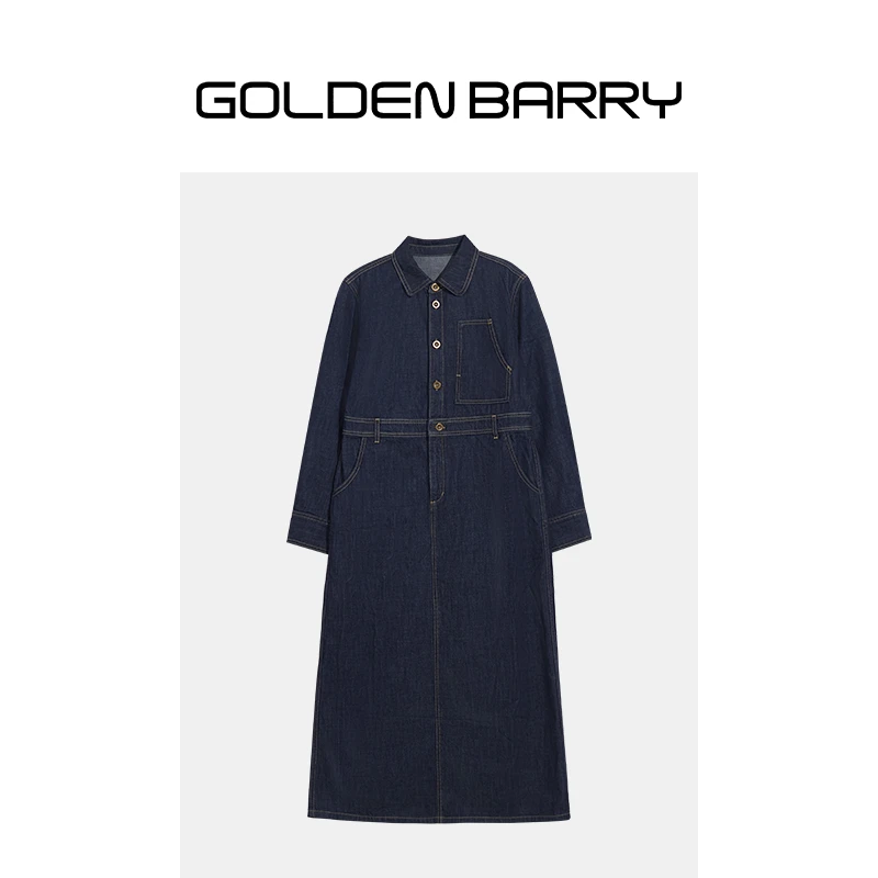 GOLDENBARRY|306039精致复古牛仔衬衫领连衣裙