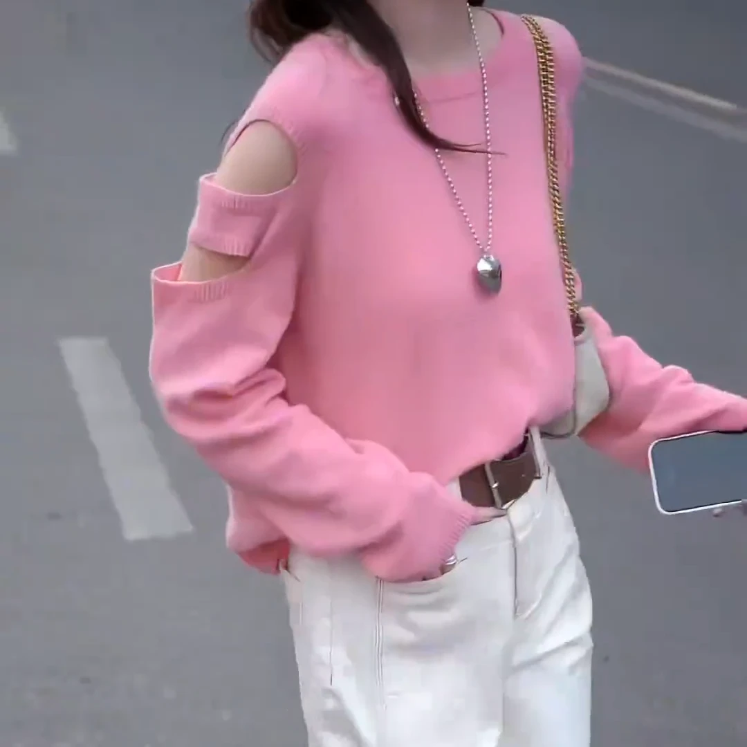 百搭宽松显瘦网红韩版时尚纯色套头毛衣上衣打底衫圆领长袖针织衫