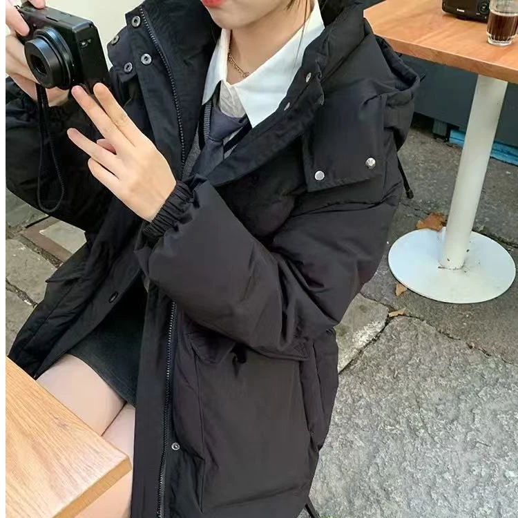 2025冬中长款羽绒服女新款韩系连帽宽松加厚白鸭绒外套55013