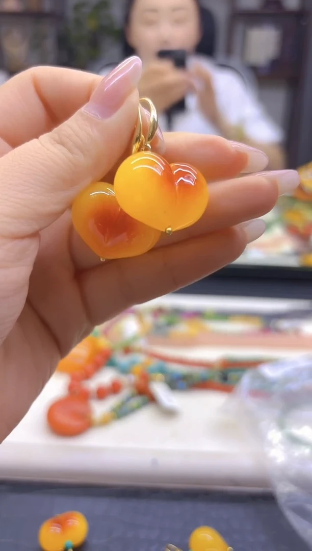 蜜蜡14K金镶嵌耳饰DIY款E904