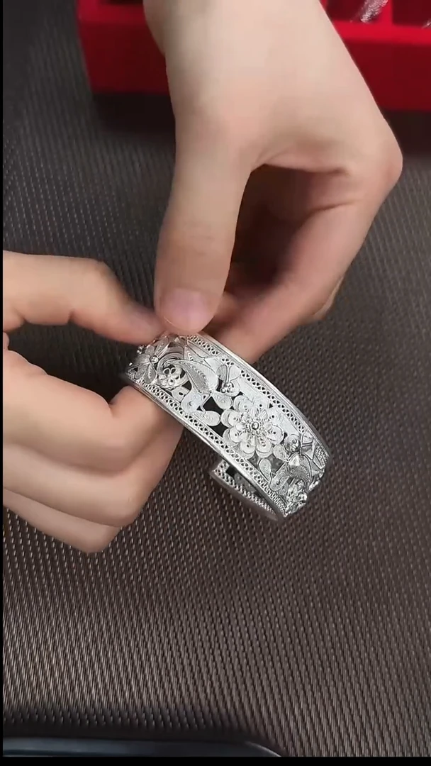 无足银重工花丝喜上眉梢手镯 [半亩银田]足银