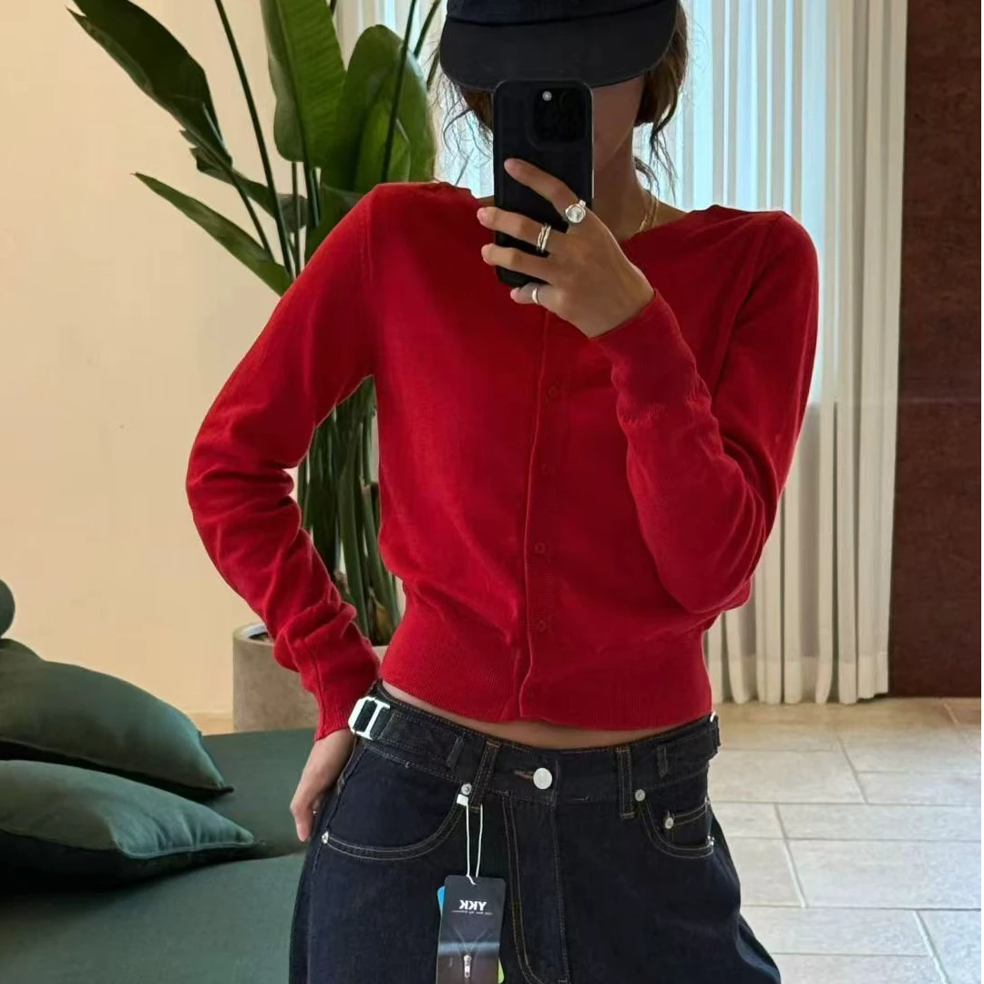 apM【Flaunt】韩国东大门短款圆领针织开衫百搭秋季