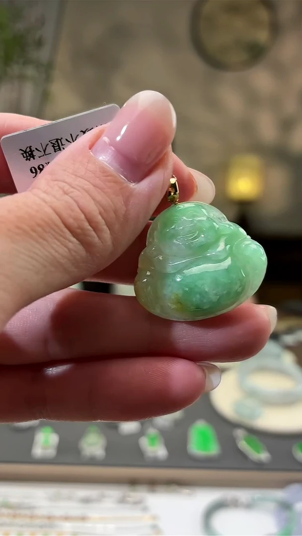 吊坠(不含链)18K金镶嵌翡翠佛公