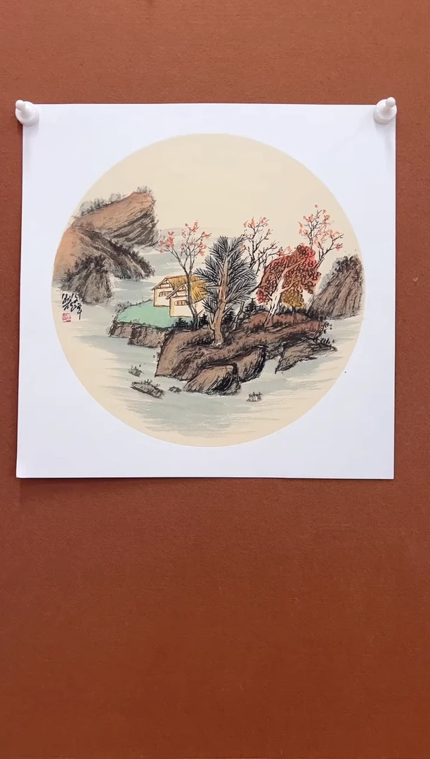 国画李文峰三尺卡纸山水