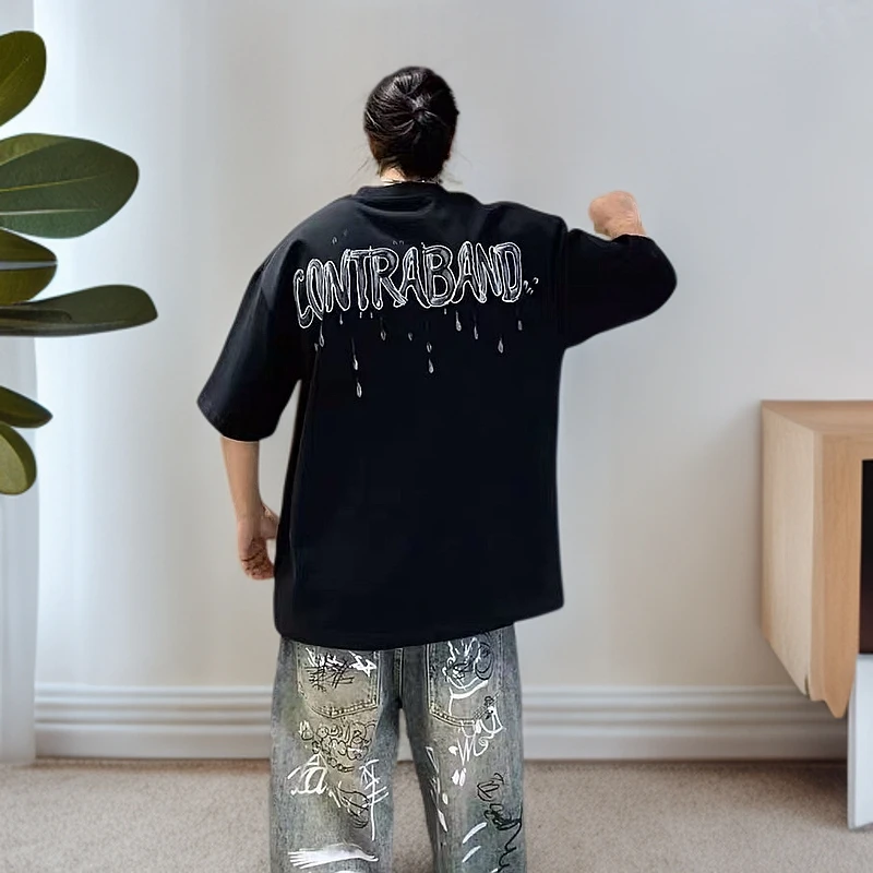 GORISIPU男士春夏短袖T恤时尚潮款印花纯棉休闲宽松半袖打底衫