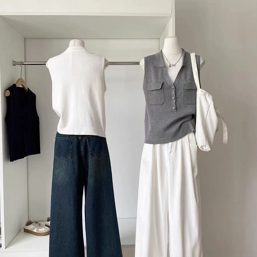 （柚子同款）SG夏款双口袋显瘦冰丝针织无袖T恤518