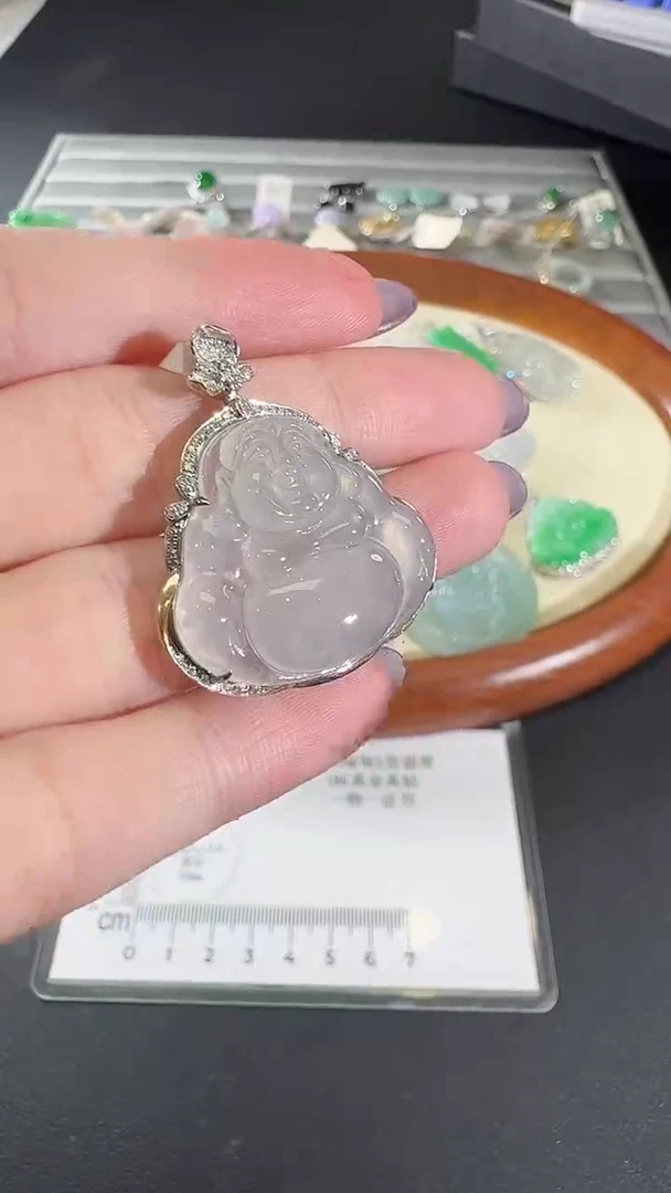 吊坠(不含链)18K金镶嵌翡翠【源头工厂】钻石镶嵌
