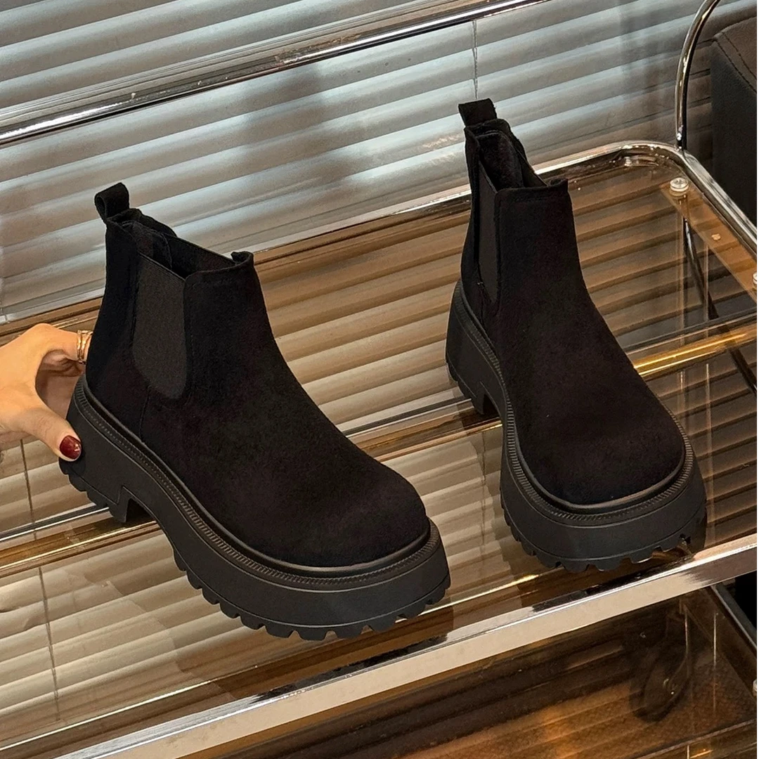 复古英伦风厚底短靴靴子女2025秋冬新款时尚百搭瘦瘦靴xy 53983