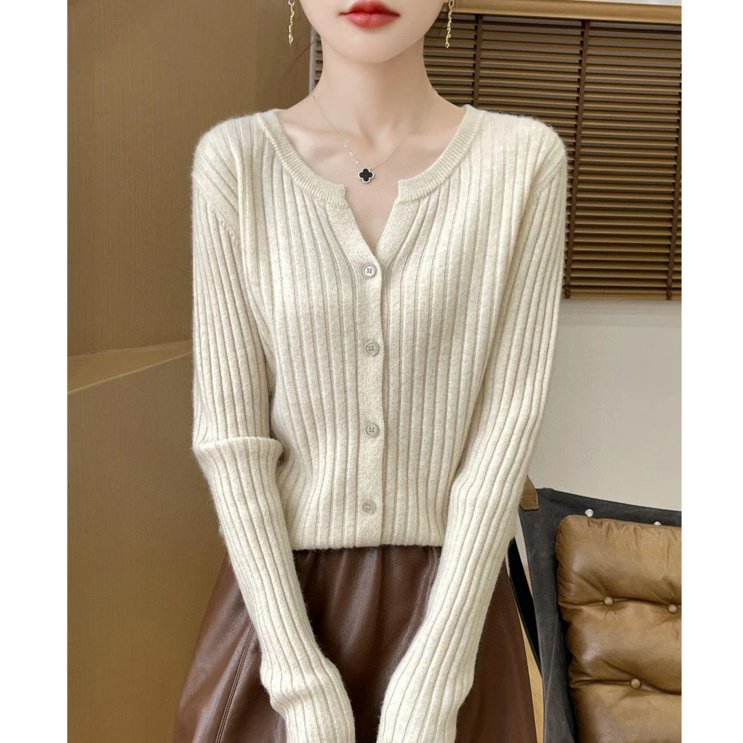 25年春季新款圆领坑条长袖气质百搭显瘦针织开衫