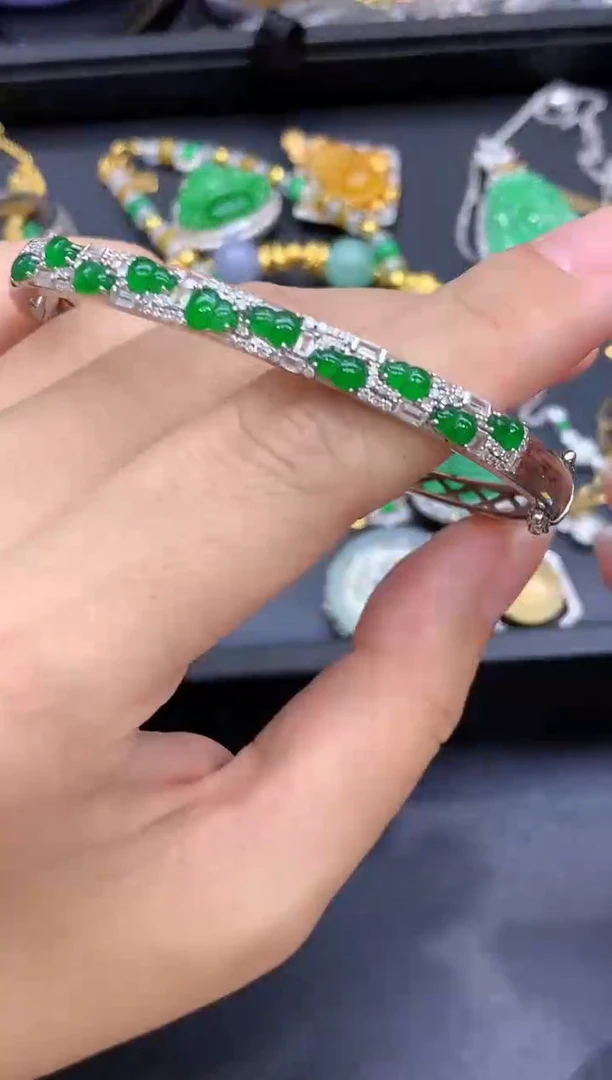 18K金镶嵌手镯翡翠585-中国好珍宝