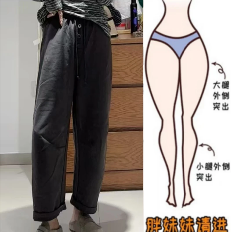 女装梨形身材秋季新款胖妹妹设计感百搭高腰超显瘦自由腰小扣卫裤