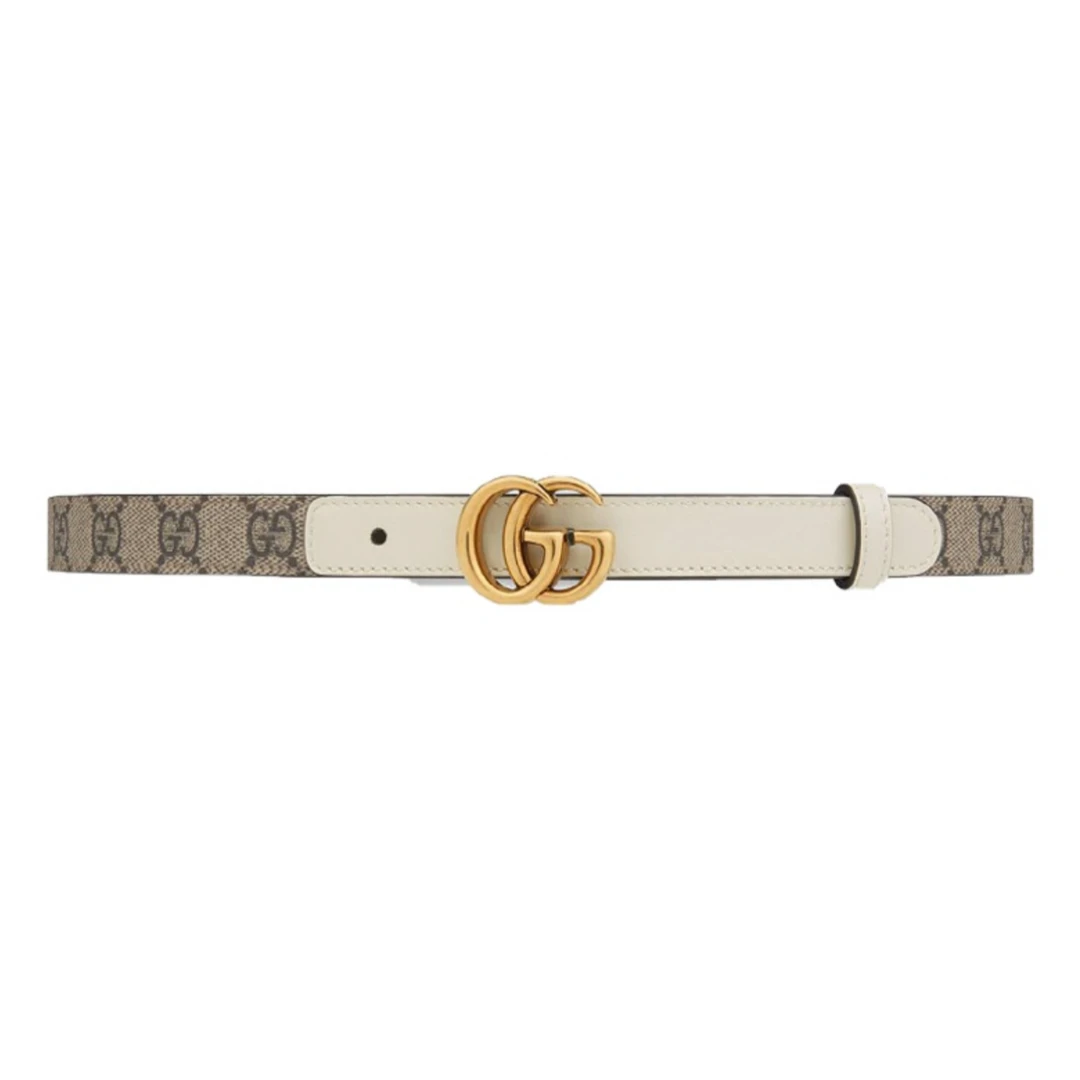 GUCCI 古驰 双G带扣窄版腰带 女款 宽2cm米白色409417-92TLC-9761
