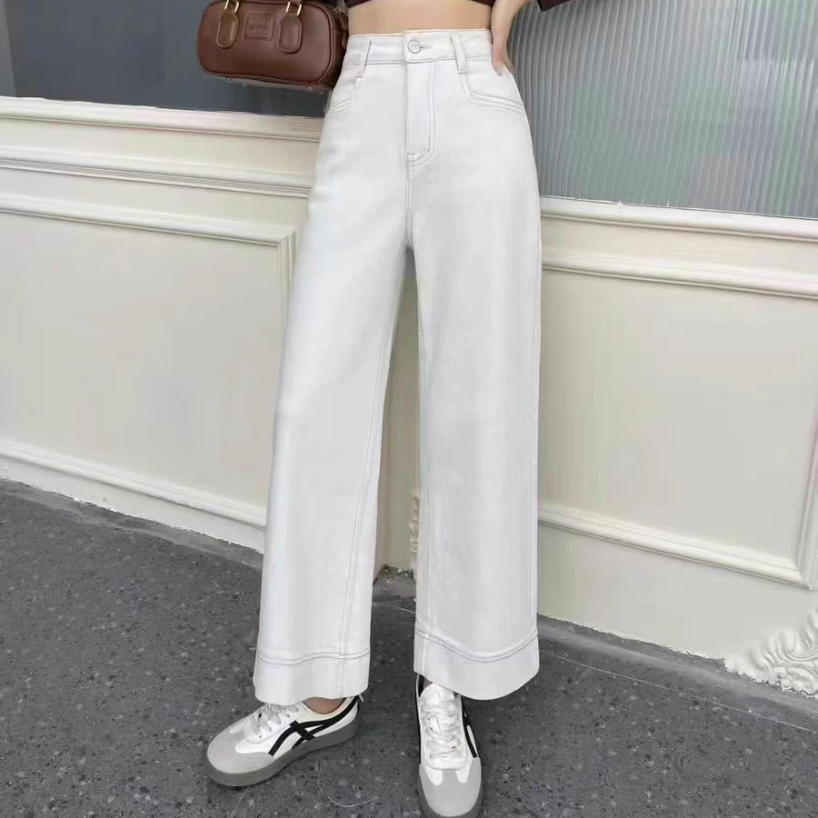 9802春季新款直筒牛仔裤女显瘦遮肉九分阔腿裤小个子奶奶裤