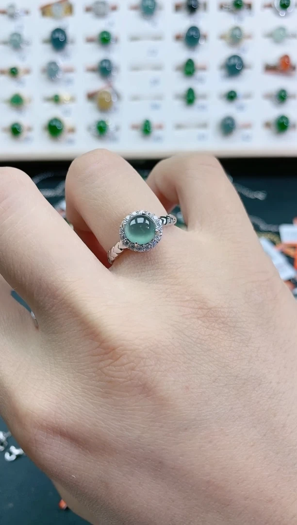 翡翠戒指银S925镶嵌天然翡翠