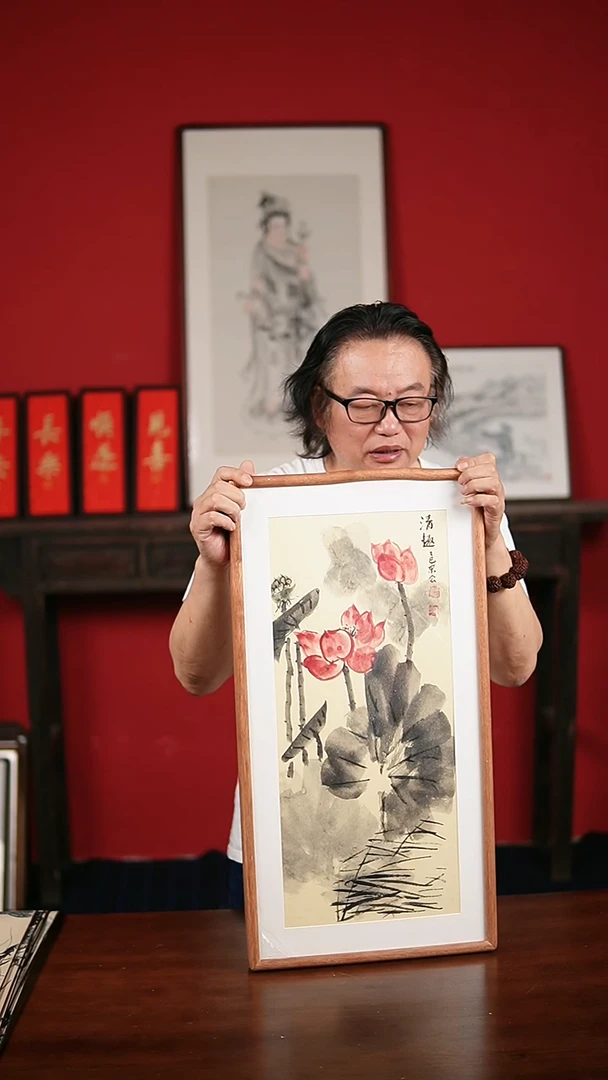 国画手写手绘-33*66带框发货