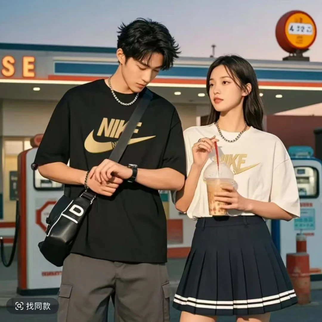 9004夏季情侣短袖圆领宽松潮流百搭宽松轻奢春夏舒适常规休闲