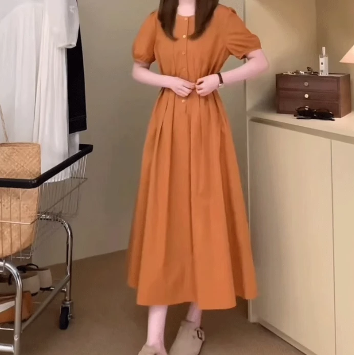 丽601到800  V 默认瑕疵法式短袖连衣裙女