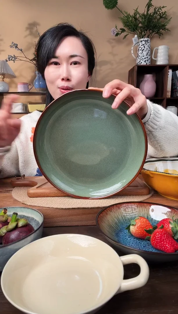 10英寸窑变绿大盘微瑕