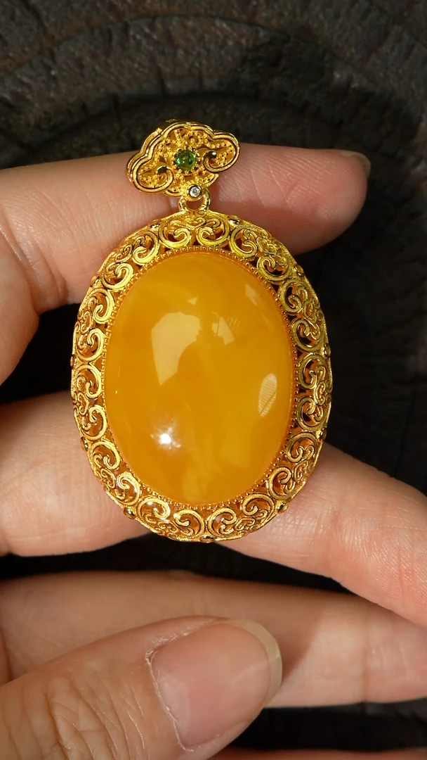 蜜蜡吊坠(赠链)银S925镶嵌-喜上