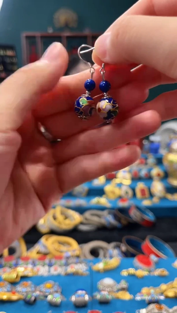 非遗景泰蓝耳环 宝蓝
