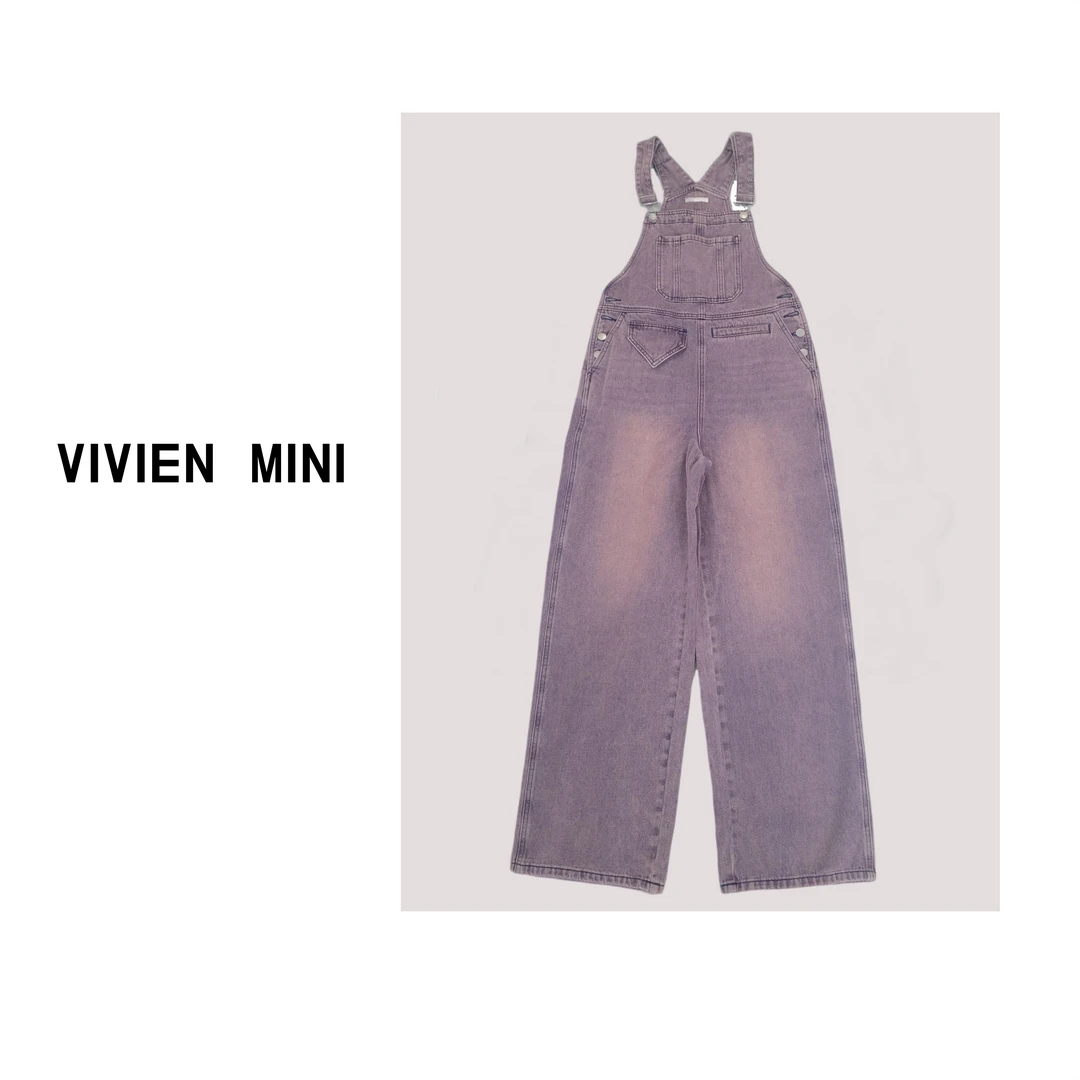 【VIVIEN  MINI】时尚百搭背带长裤减龄直筒宽松连体裤VMJPT3007