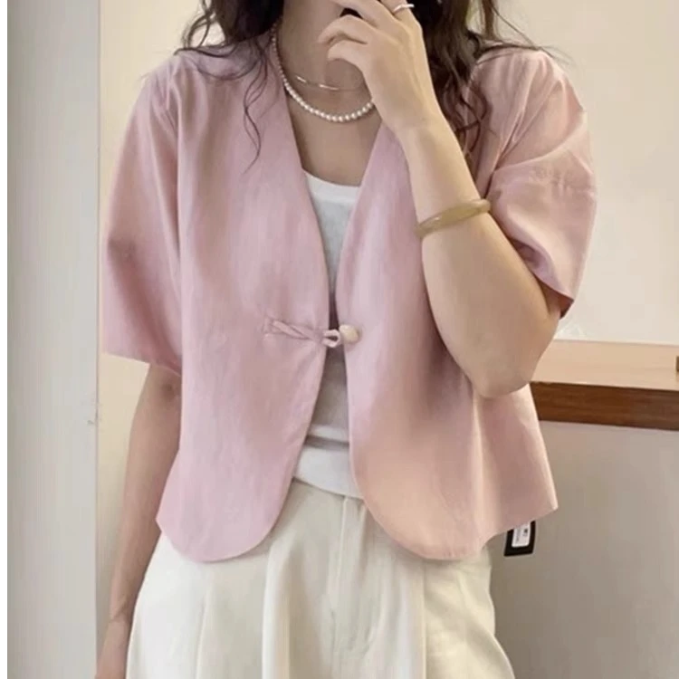 大姑推荐  新中式盘扣短袖衬衫上衣 6030