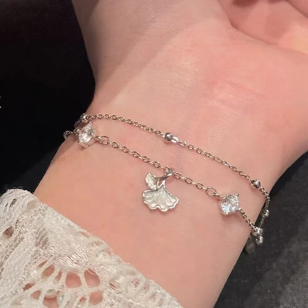 925银手链 银杏叶叠戴手链女2025轻奢小众送闺蜜女友七夕生日礼物