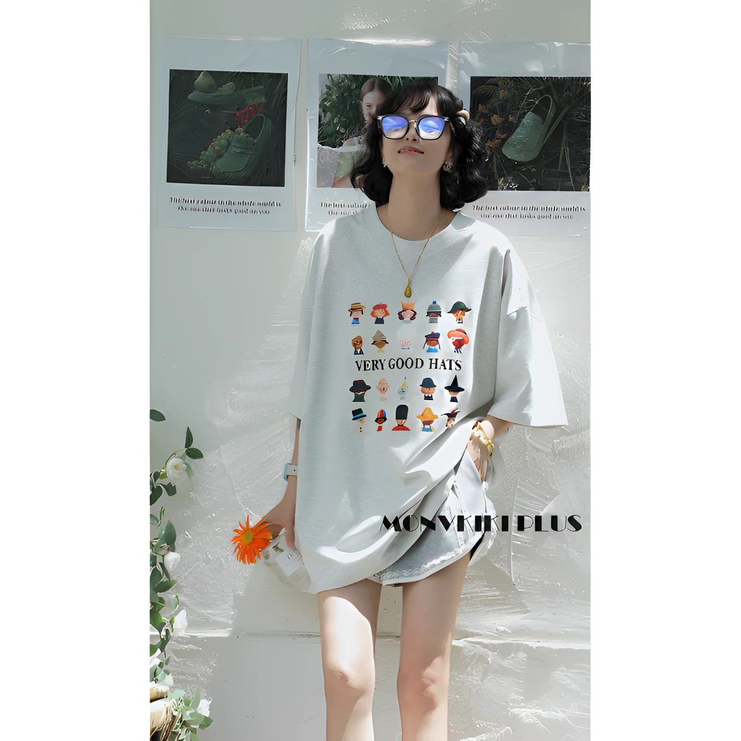 MoNvKiKiPlus5【童话】100%棉大版印花短袖T恤灰色显瘦减龄#E320