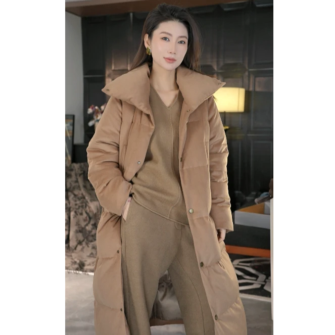 AmandaWang【极简高级】A001-36661（羊羔毛）长款披肩领鹅绒服