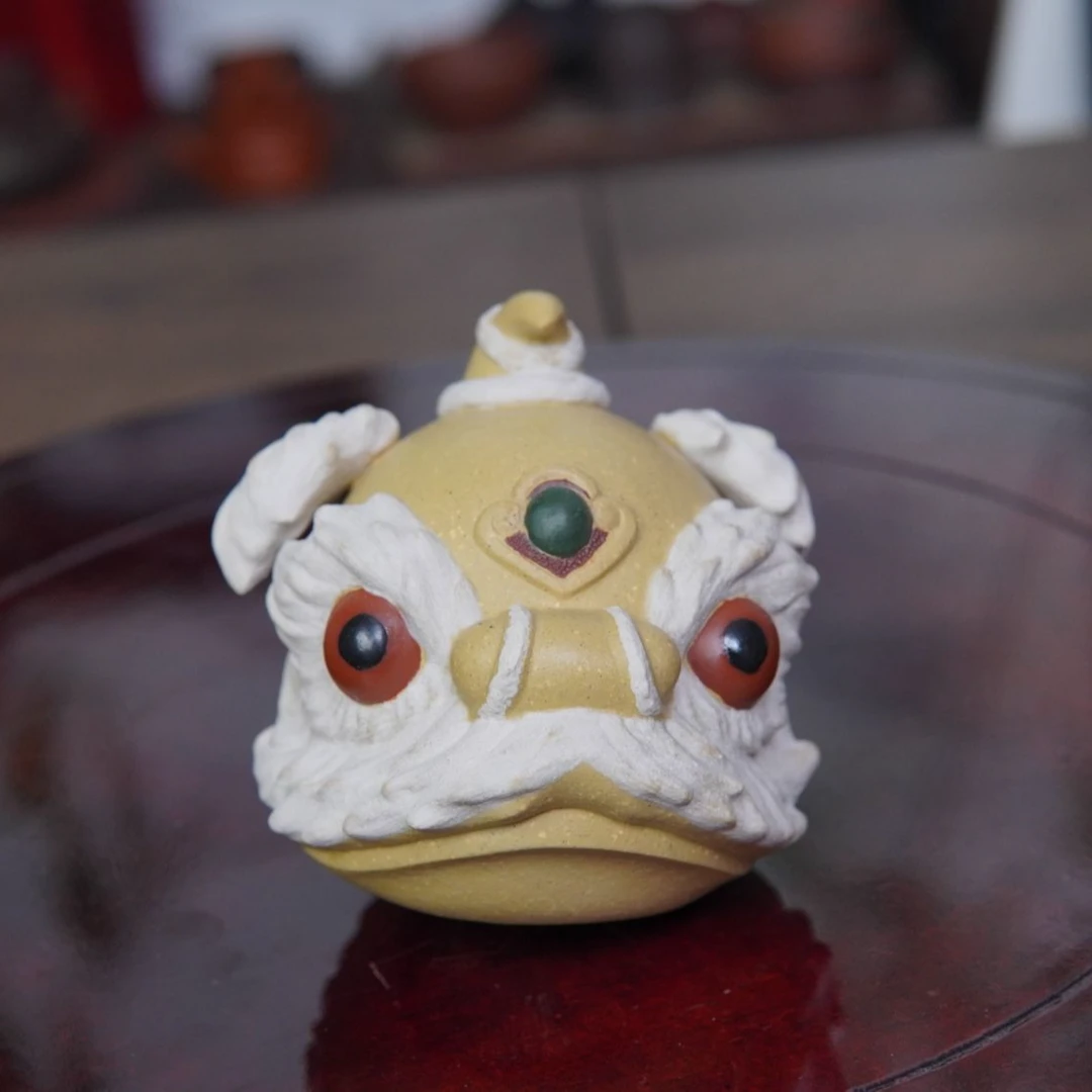 宜兴紫砂手工醒狮头摆件张亮作品