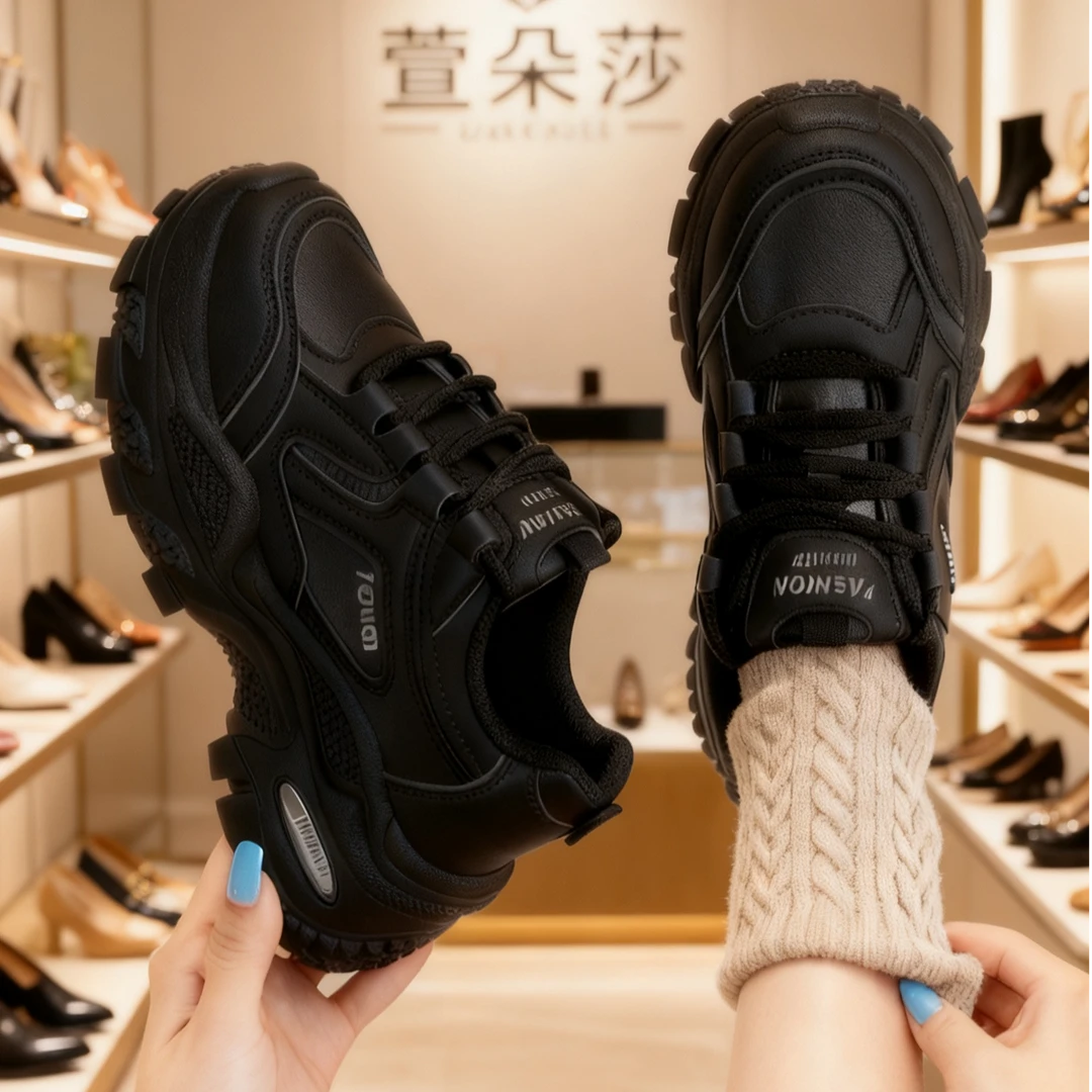 加绒老爹鞋女冬季增高厚底2025新款秋冬女鞋百搭学生棉鞋运动鞋子