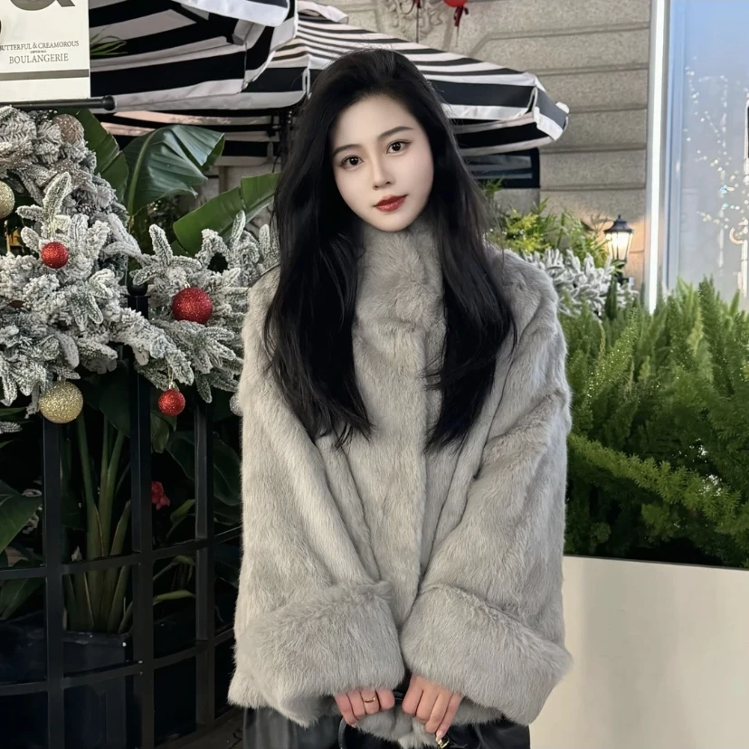 【富人区2.0】爆款挽袖兔毛皮草外套中长款女皮毛一体
