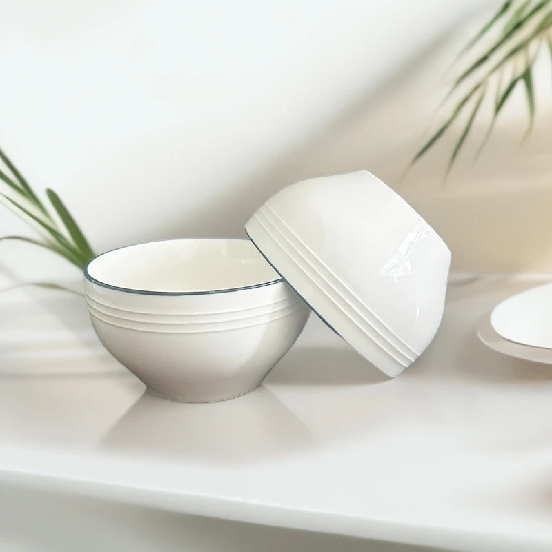 10只4.5英寸横纹碗家用颜值陶瓷餐具米饭碗小碗陶瓷碗中式餐具