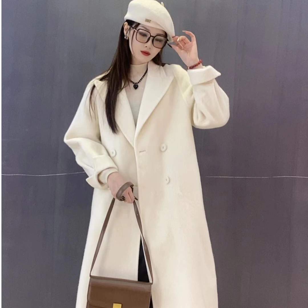 2320 中长纯色双排扣双面羊毛大衣-008