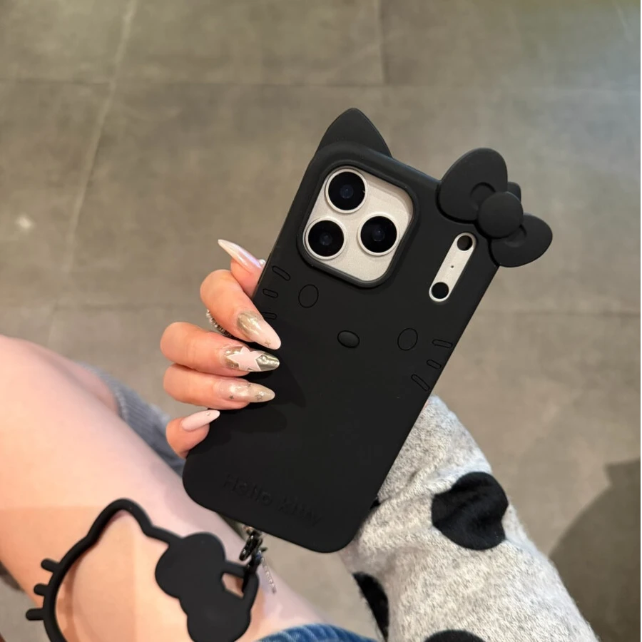 卡通立体古早黑kitty适用iPhone17promax可爱16pro手机壳15硅胶14