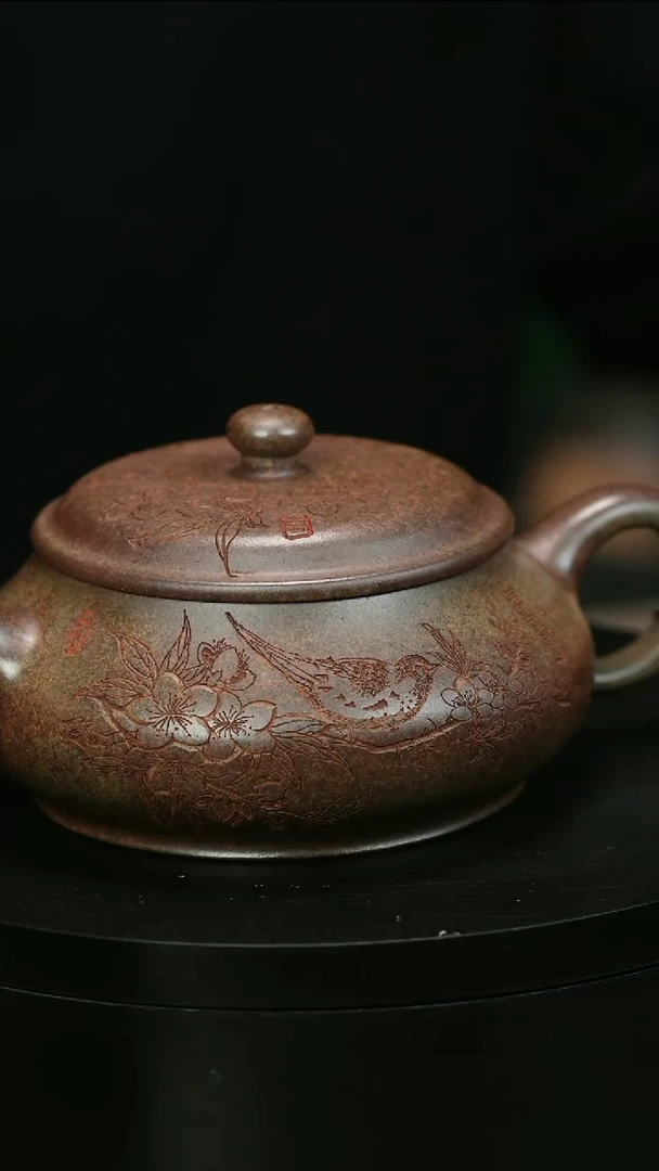 茶壶紫砂耀*H1917李琴柴烧刻绘明炉